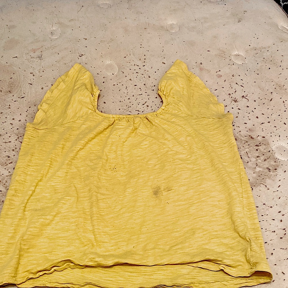 baggy yellow off shoulder shirt